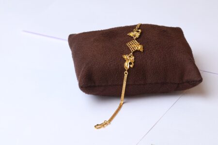 Classic Gold Floral Charm Bracelet with Tassel Chain