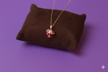 Red scarlet Heart Crystal Bow Pendant Necklace