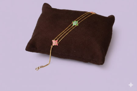 Triple Layer Enamel Flower Charm Gold Bracelet